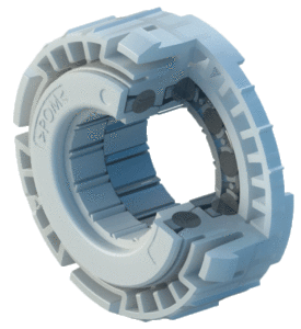 BNL integrated double row plastic bearing design for a steering column, featuring integrated clips, crush ribs and flexible fingers 