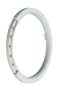 Plastic thrust bearing with cut through showing balls and raceway